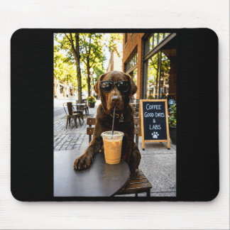 Chocolate Lab Coffee Funny Dog Cafe Lover Art Mouse Mat