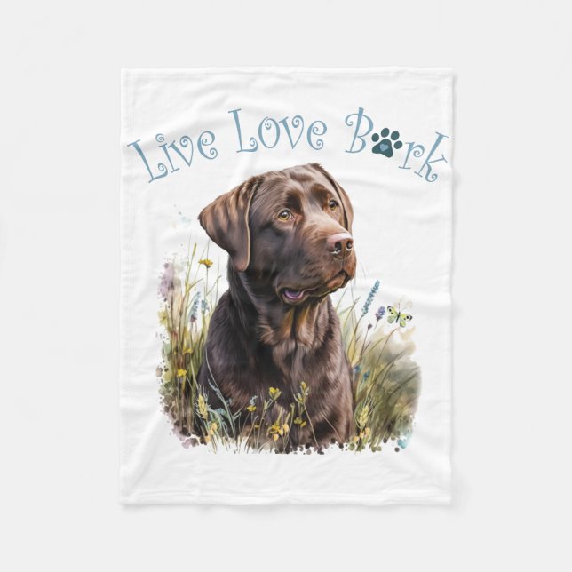 Chocolate Lab Dog Mum Floral Fleece Blanket (Front)