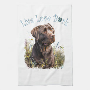 Chocolate Lab Dog Mum Floral Tea Towel