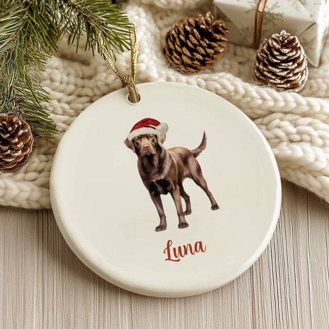 Chocolate Lab Dog Personalised Christmas Ceramic Tree Decoration (Creator Uploaded)