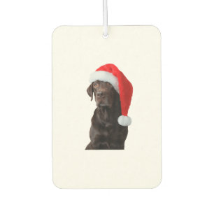 Chocolate Lab Dog Portrait Santa Hat Cute Christma Car Air Freshener