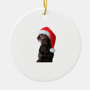 Chocolate Lab Dog Portrait Santa Hat Cute Christma Ceramic Tree Decoration