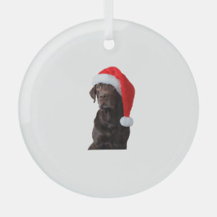 Chocolate Lab Dog Portrait Santa Hat Cute Christma Glass Tree Decoration