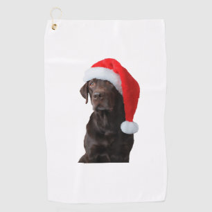 Chocolate Lab Dog Portrait Santa Hat Cute Christma Golf Towel