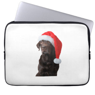 Chocolate Lab Dog Portrait Santa Hat Cute Christma Laptop Sleeve