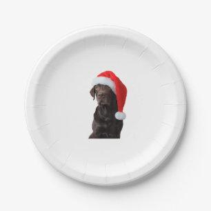 Chocolate Lab Dog Portrait Santa Hat Cute Christma Paper Plate