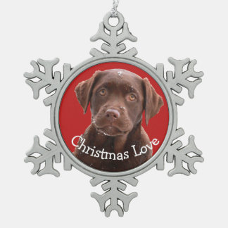 Chocolate Lab Dog Puppy Pet Canine Christmas Love Snowflake Pewter Christmas Ornament