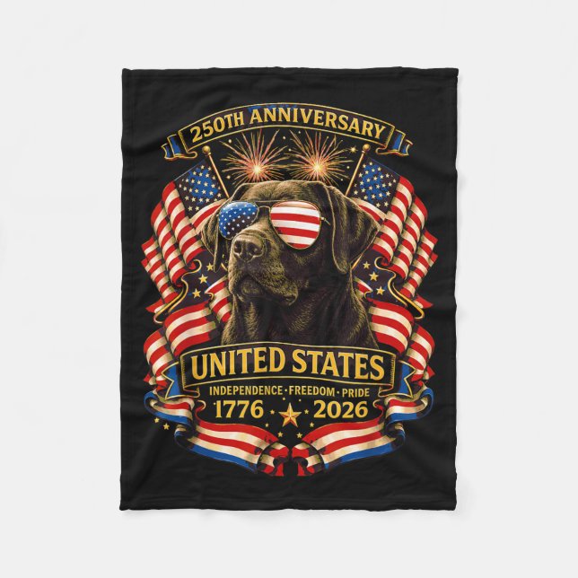 Chocolate Lab Dog Usa Independence 1776 2026 Fleece Blanket (Front)