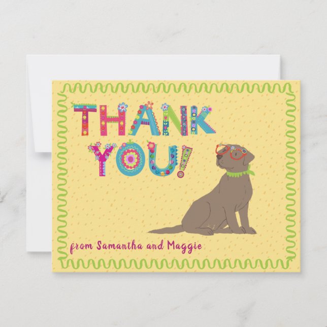 Chocolate Lab Fun Colourful Floral Letters       Thank You Card (Front)