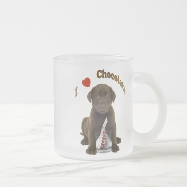 Chocolate Lab - I Love Chocolate Kisses Frosted Glass Coffee Mug (Right)