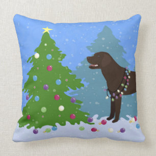 Chocolate Lab in Forest Decorating Christmas Tree Cushion