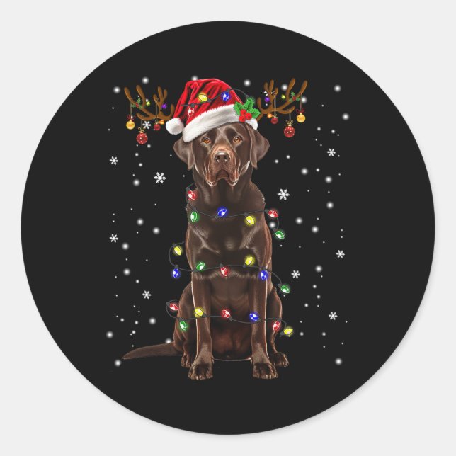 Chocolate Lab Labrador Christmas Tree Light Pajama Classic Round Sticker (Front)