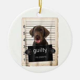 Chocolate lab Labrador Dog mug shot bad dog Ceramic Tree Decoration