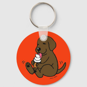 Chocolate Lab Licking Ice Cream Key Ring