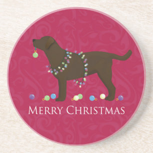 Chocolate Lab Merry Christmas Design Coaster