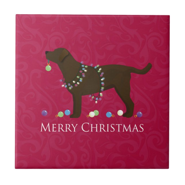 Chocolate Lab Merry Christmas Design Tile (Front)