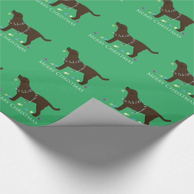 Chocolate Lab Merry Christmas Design Wrapping Paper (Corner)