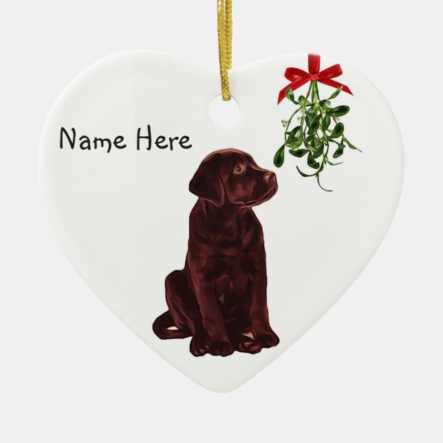 Chocolate Lab Mistletoe Christmas Ornament (Front)