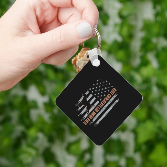 Chocolate Lab Mum American Flag Brown Labrador Ret Key Ring (Hand)