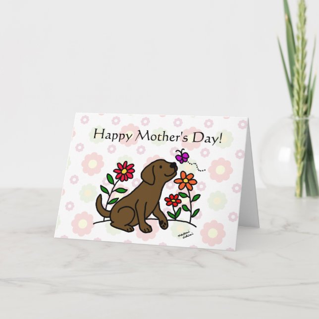 Chocolate Lab Mum & Green Floral Card (Front)
