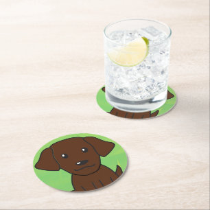 chocolate lab new cartoon second round paper coaster