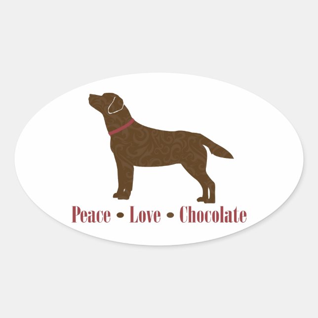 Chocolate Lab Peace Love Chocolate Oval Sticker (Front)