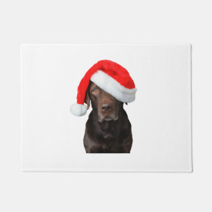 Chocolate Lab Picture Santa Hat Cute Dog Christmas Doormat