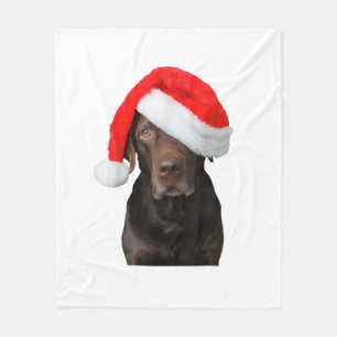 Chocolate Lab Picture Santa Hat Cute Dog Christmas Fleece Blanket