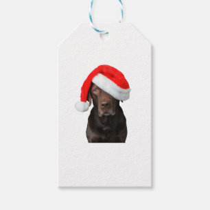 Chocolate Lab Picture Santa Hat Cute Dog Christmas Gift Tags