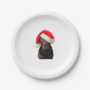 Chocolate Lab Picture Santa Hat Cute Dog Christmas Paper Plate