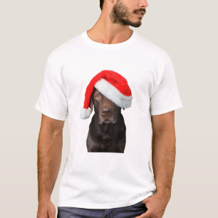 Chocolate Lab Picture Santa Hat Cute Dog Christmas T-Shirt