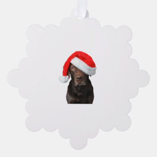 Chocolate Lab Picture Santa Hat Cute Dog Christmas Tree Decoration Card
