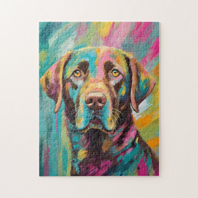 Chocolate Lab Portrait Colourful Abstract Art Jigsaw Puzzle (Vertical)