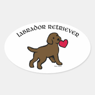 Chocolate Lab Puppy and Red Heart Oval Sticker