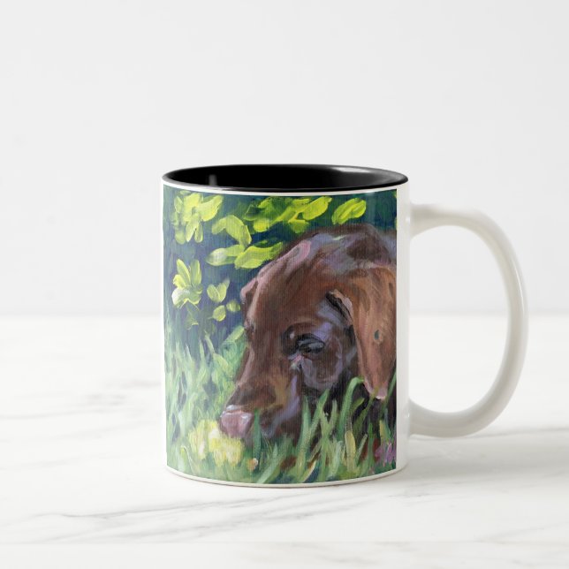 Chocolate Lab Puppy Two-Tone Coffee Mug (Right)