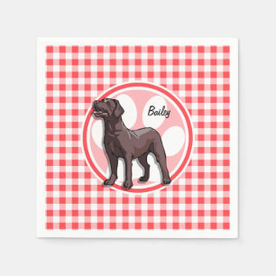 Chocolate Lab; Red and White Gingham Napkin
