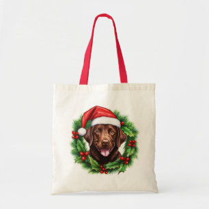 Chocolate Lab Retriever Christmas Wreath Tote Bag
