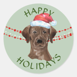 Chocolate Lab Santa Hat Happy Holidays Classic Round Sticker