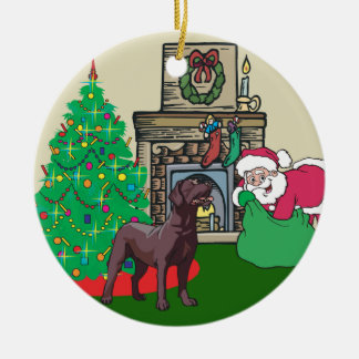 Chocolate Lab Santas Gift Ceramic Tree Decoration