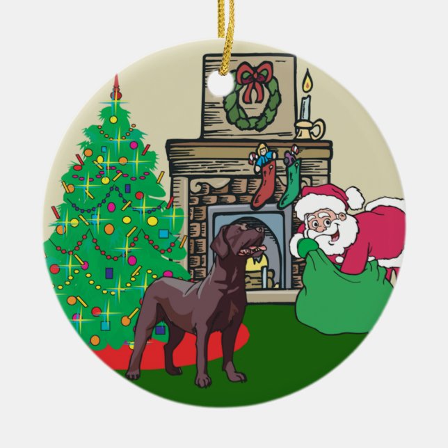 Chocolate Lab Santas Gift Ceramic Tree Decoration (Front)