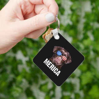 Chocolate Lab USA 4th July American Flag Labrador Key Ring