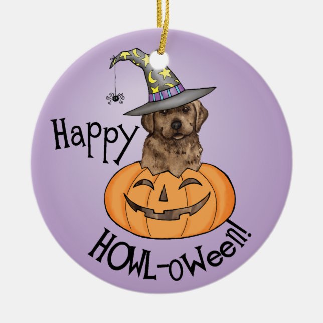 Chocolate Lab Witch Ceramic Tree Decoration (Front)