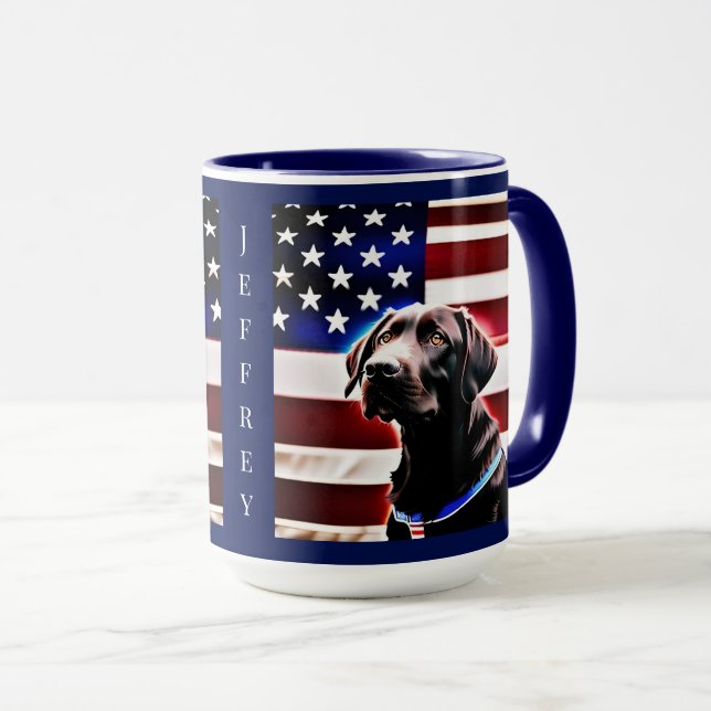 Chocolate Lab with American Flag Patriotic Mug (Front Right)