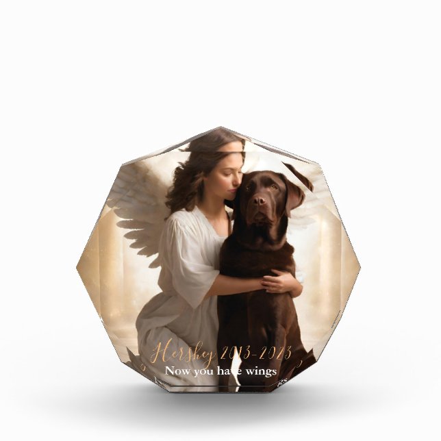 Chocolate Lab with Angel Custom Memorial Photo Block (Front)