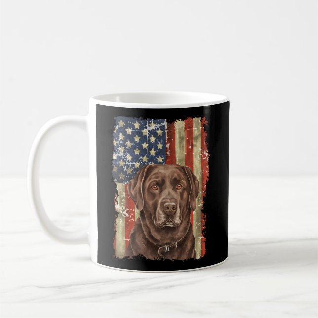Chocolate Lab With Usa Flag Chocolate Lab Dad Mum Coffee Mug (Left)