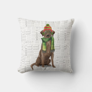 Chocolate LabFunny Dog Lo ver Christmas Cushion