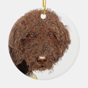 Chocolate Labradoodle Ceramic Tree Decoration