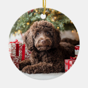 Chocolate Labradoodle Ceramic Tree Decoration