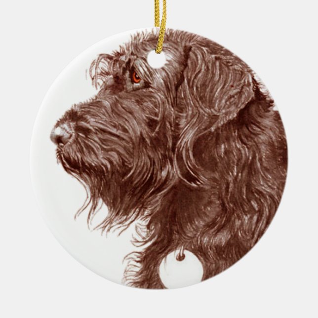 Chocolate Labradoodle Ceramic Tree Decoration (Front)