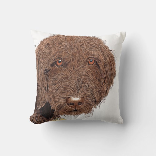 Chocolate Labradoodle Cushion (Front)